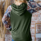 Heimish All Day Vibin' Half Button Printed Long Sleeve Hooded Top in Olive