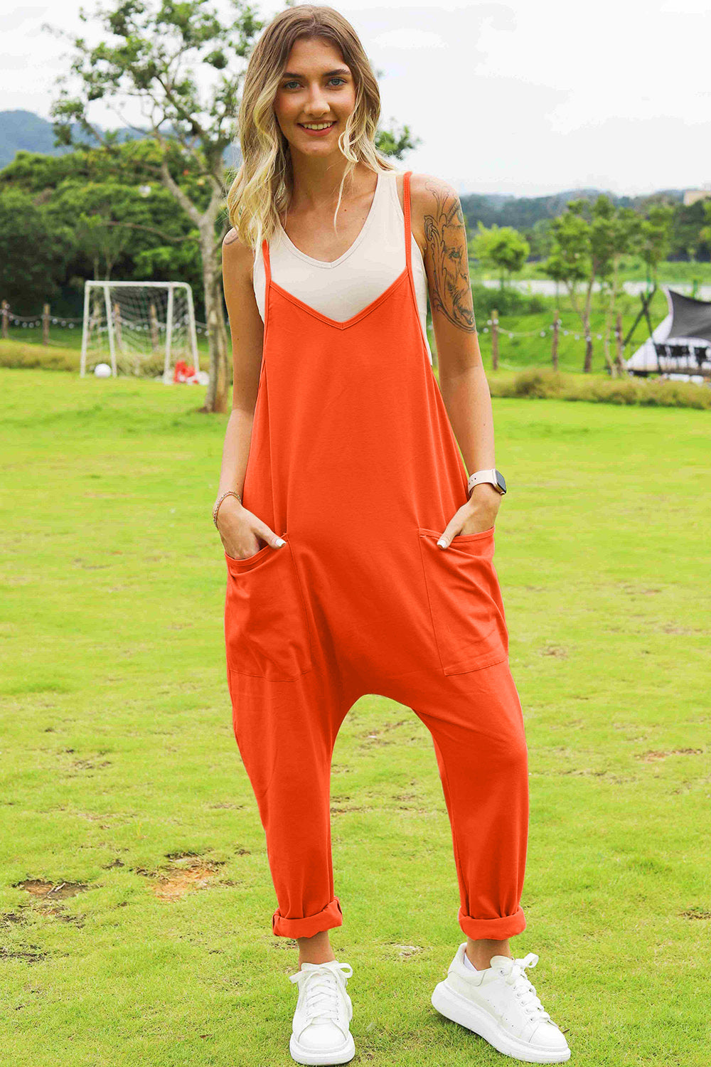 Double Take The Hot Shots Sleeveless V-Neck Pocketed Jumpsuit