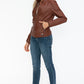 Snobbish A Wild Ride Faux Leather Biker Jacket with Side Zip Pockets in Brandy