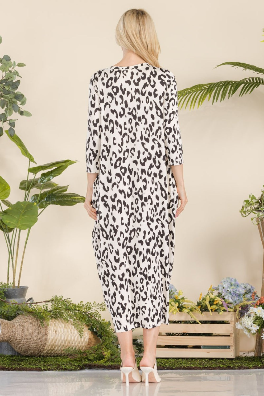 Celeste Leopard Love Contrast Dress with Pockets in Beige Black