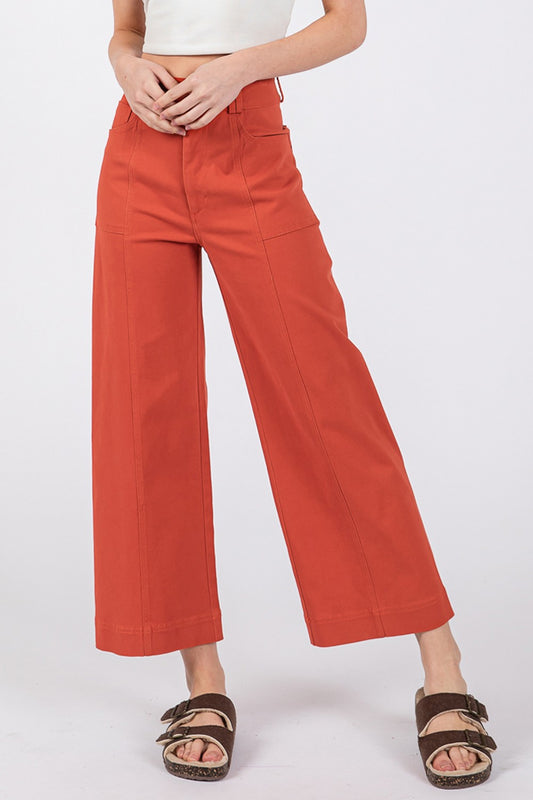 SAGE + FIG Annette Wide Leg Cropped Pants in Cinnamon