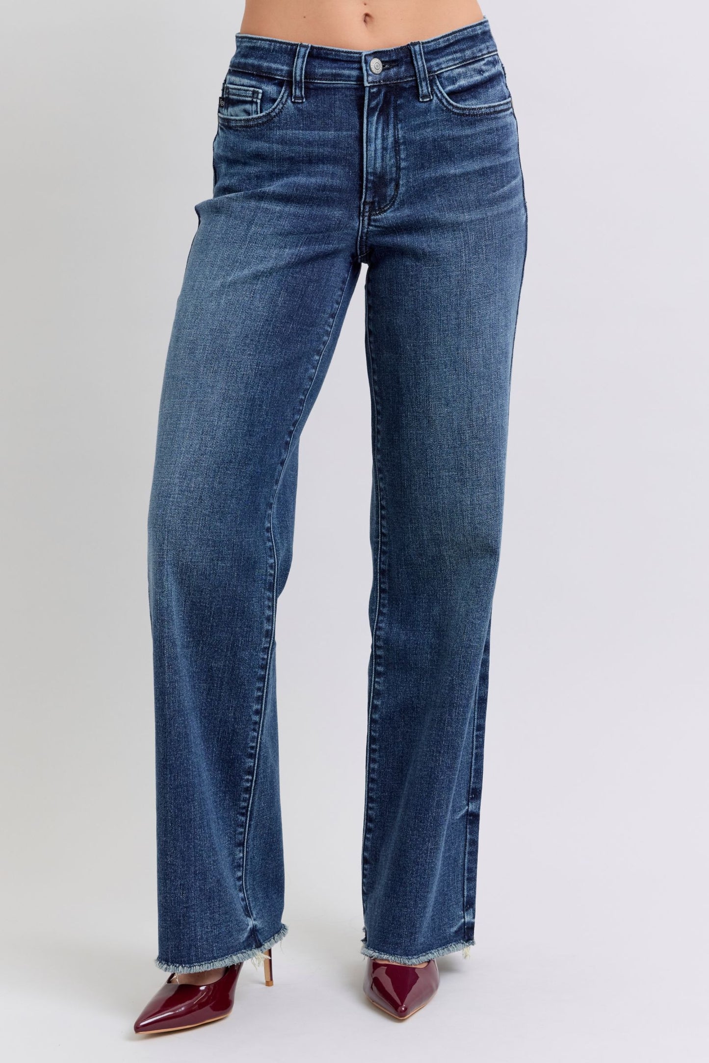 Judy Blue Nina Raw Hem Mid Rise Jeans