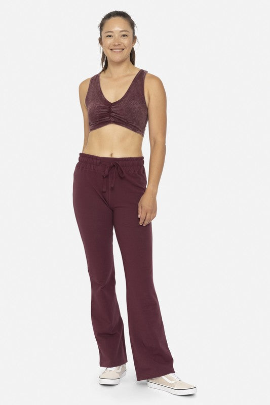 Mono B Own It Drawstring Flared Pants in Plum