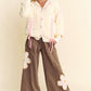 Davi & Dani Blushing Wild Flower Patch Elastic Waist Wide Leg Pants