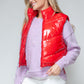 Snobbish A Quilted Touch Zip Up Turtleneck Shiny Quilted Vest in Red