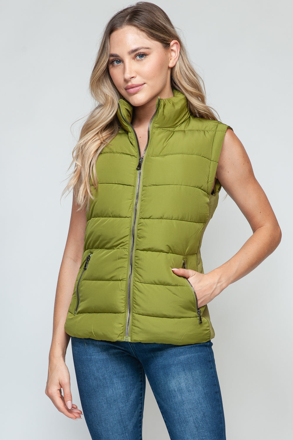Snobbish Feeling Snug Zip Up Turtleneck Vest with Pockets in Cardamom Seed
