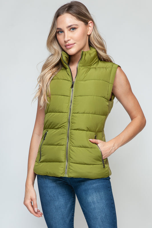 Snobbish Feeling Snug Zip Up Turtleneck Vest with Pockets in Cardamom Seed