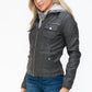 YMI Hooded and Happy Removable Faux Layered Multi-Pocket Jacket with Fuzzy Hood in Charcoal