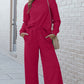 Double Take Let's Slow Down Textured Long Sleeve Top and Drawstring Pants Set