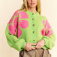 Davi & Dani Living Life In Full Bloom Flower Contrast Long Sleeve Cardigan