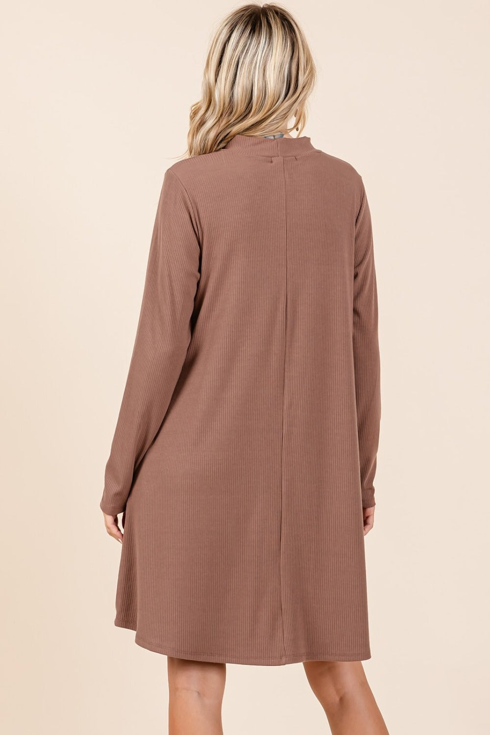 Mittoshop Ready To Go Mock Neck Long Sleeve Dress with Pockets in Cocoa