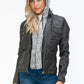 YMI Hooded and Happy Removable Faux Layered Multi-Pocket Jacket with Fuzzy Hood in Charcoal