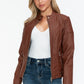 Snobbish A Wild Ride Faux Leather Biker Jacket with Side Zip Pockets in Brandy