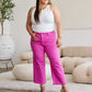 RFM Chloe Tummy Control High Waist Raw Hem Crop Jeans in Pink Rouge