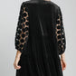 Umgee A Perfect Match Dotted Lace Sleeve Tiered Velvet Mini Dress in Black