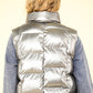 VERY J Metallic Star Shiny Metallic Zip Up Puffer Vest in Silver