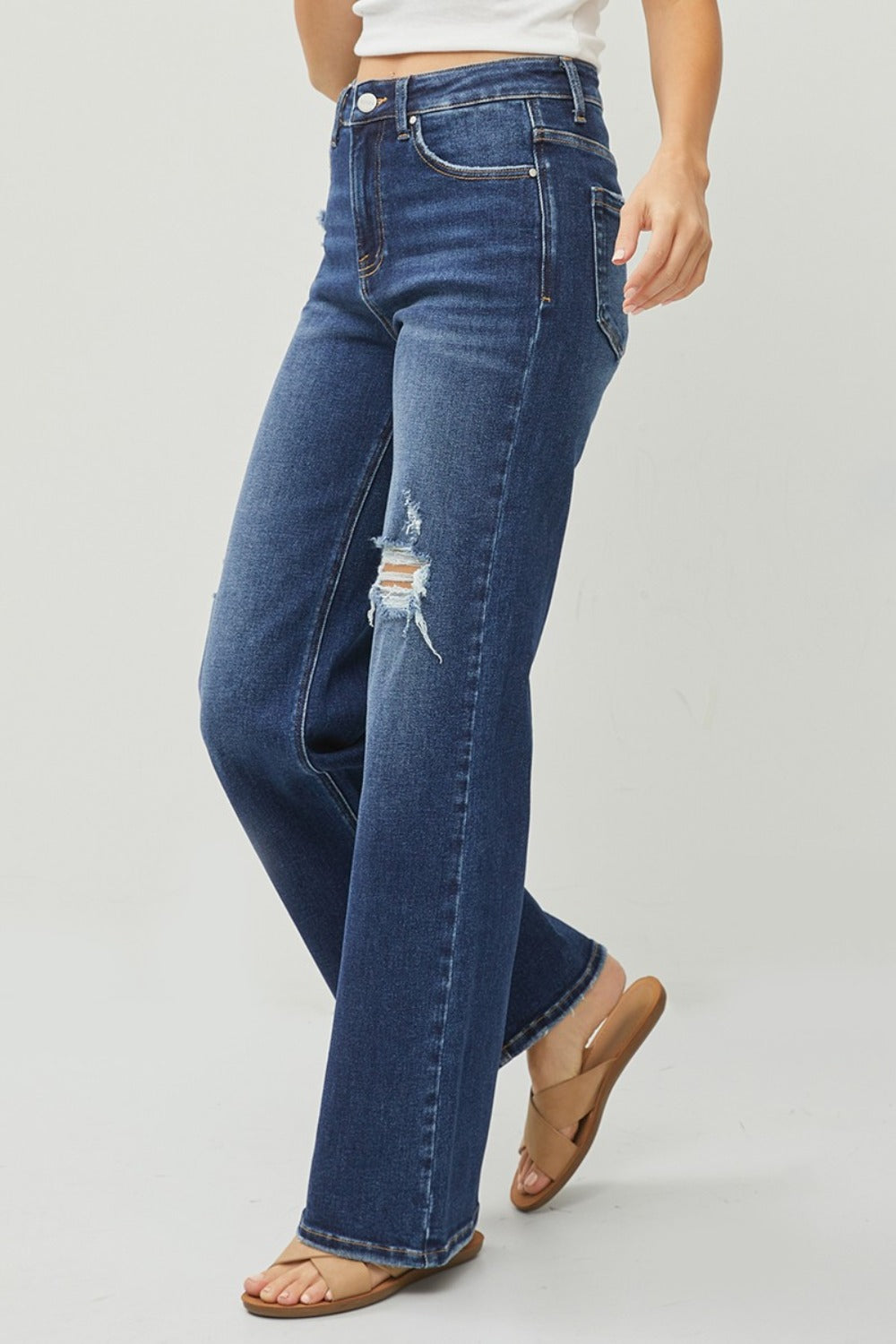 RISEN Caroline High Rise Distressed Wide Leg Jeans