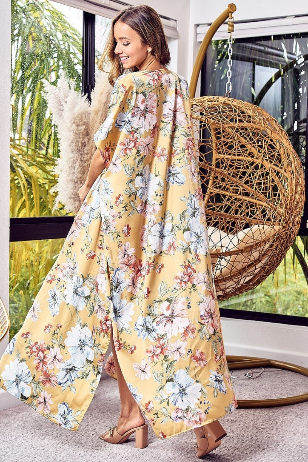 BiBi Something Special Floral Side Slit Longline Cardigan