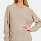 Zenana It's In The Curve Long Sleeve Curved Hem Sweater in H Beige