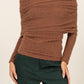 HYFVE Turn The Heat Up Fuzzy Off Shoulder Textured Knit Top in Brown