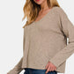 Zenana Mocha Twilight Dropped Shoulder Long Sleeve T-Shirt