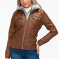 YMI Hooded and Happy Removable Faux Layered Multi-Pocket Jacket with Fuzzy Hood in Rust