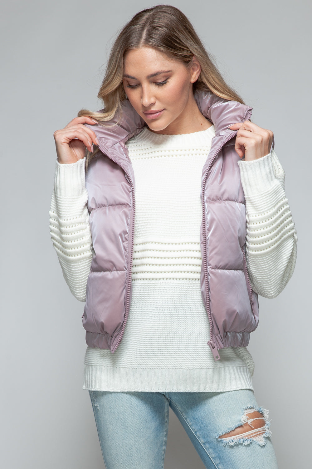 Snobbish Me and My Puffer Fine Fur Lining Quilted Vest in Dark Rose
