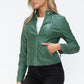 Snobbish Embrace The Day Faux Leather Zip Up Drawstring Hooded Jacket in Sage