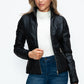 YMI Fuzzy Feels Faux Layered Double-Zipper Jacket with Fuzzy Hood in Black