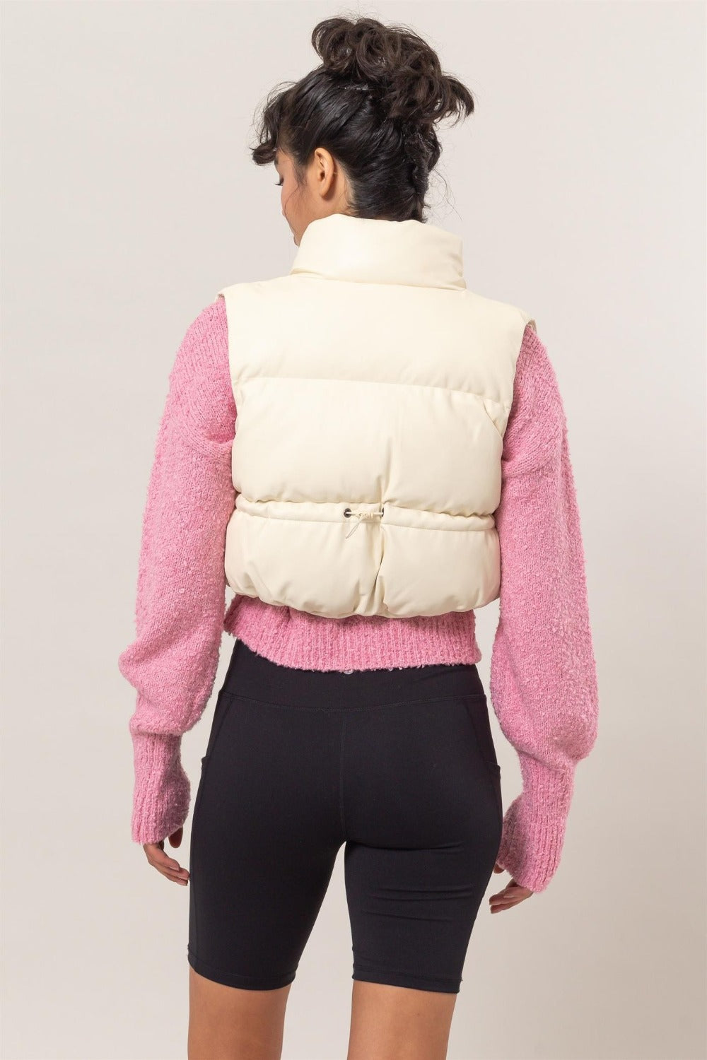 HYFVE Puff It Up Pocketed Solid Vest Coat in Cream