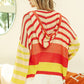 BiBi Sunset Bliss Striped Color Block Hooded Knit Top