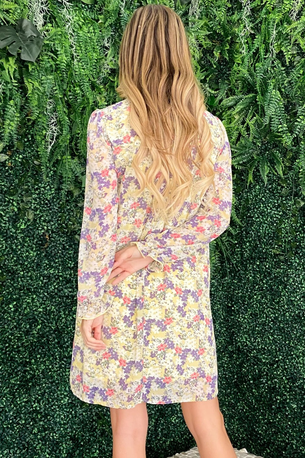 And The Why Endless Summer Floral Mock Neck Flounce Sleeve Dress