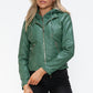 Snobbish Embrace The Day Faux Leather Zip Up Drawstring Hooded Jacket in Sage