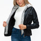 YMI Hooded and Happy Removable Faux Layered Multi-Pocket Jacket with Fuzzy Hood in Black