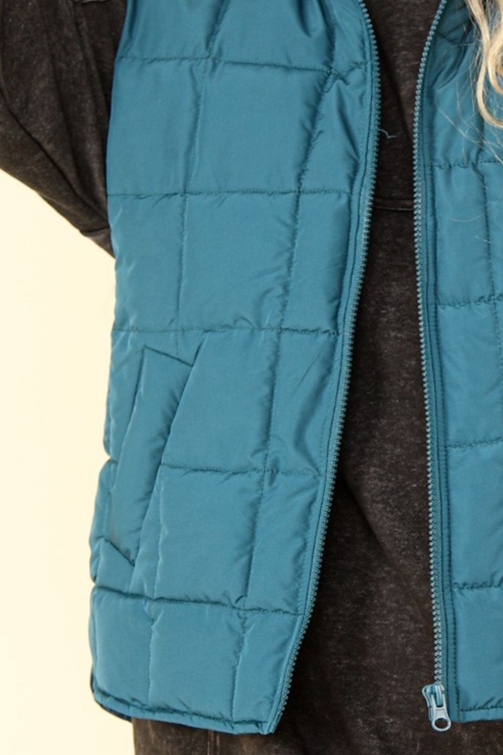 VERY J In Puffer Haven Zip Up Puffer Padded Warm Vest in Sea Foam