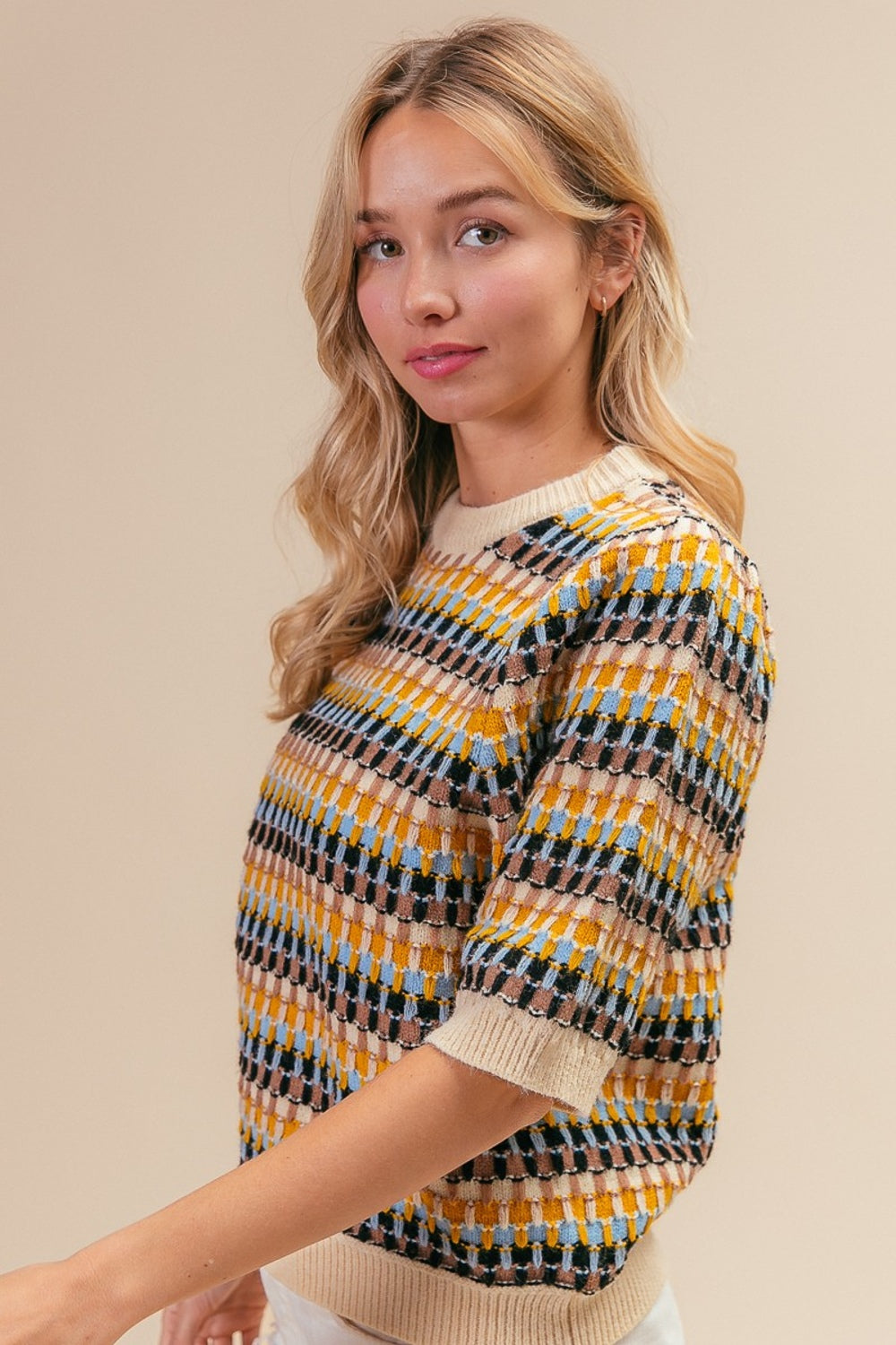 BiBi Chasing Vintage Multi Color Half Sleeve Sweater