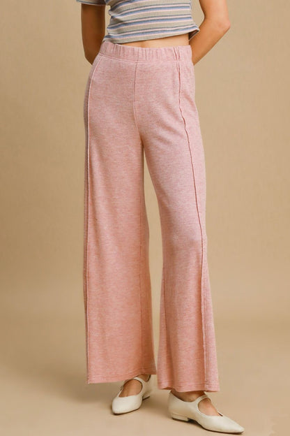 Umgee Wide Leg Vibes Elastic Waist Wide Leg Knit Pants in Dusty Pink