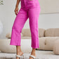 RFM Chloe Tummy Control High Waist Raw Hem Crop Jeans in Pink Rouge