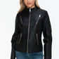 Snobbish Ready To Own The Night Faux Leather Zip Up Mock Neck Jacket in Black