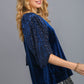 Umgee A Pop of Leopard Balloon Sleeve Velvet Top in Navy