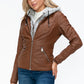 YMI Fuzzy Feels Faux Layered Double-Zipper Jacket with Fuzzy Hood in Rust