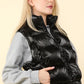 VERY J Metallic Star Shiny Metallic Zip Up Puffer Vest in Black
