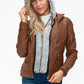 YMI Fuzzy Feels Faux Layered Double-Zipper Jacket with Fuzzy Hood in Rust