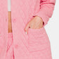 Zenana Quilted Comfort Button Up Long Sleeve Top and Pants Lounge Set in Dark Pink