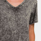 Zenana Cute in Gray Washed Short Sleeve V-Neck T-Shirt in Dark Gray