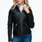 YMI Fuzzy Feels Faux Layered Double-Zipper Jacket with Fuzzy Hood in Black