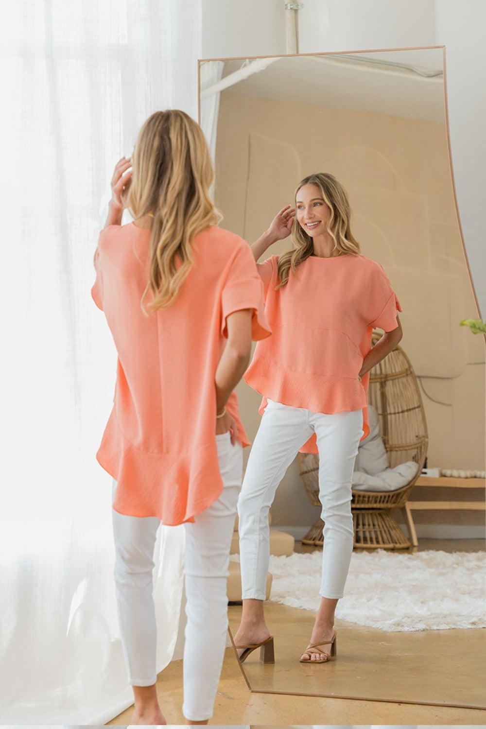 Sew In Love Coral Ruffles Ruffled Top