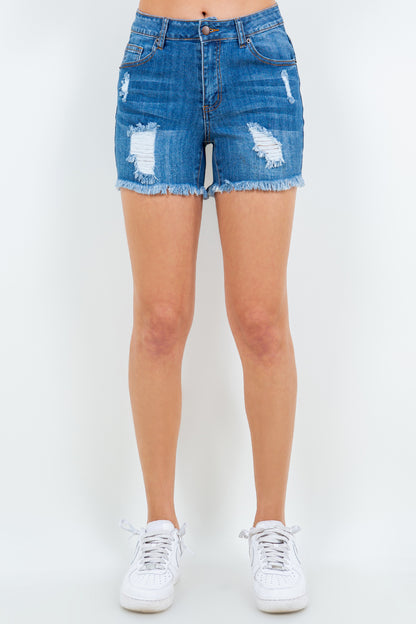 American Bazi Emily High Waist Distressed Frayed Denim Shorts