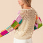 BiBi A World Of Color Multi Color Checkered Long Sleeve Knit Top