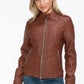 Snobbish Born To Ride PU Leather Biker Jacket with Side Zip Pockets in Brandy